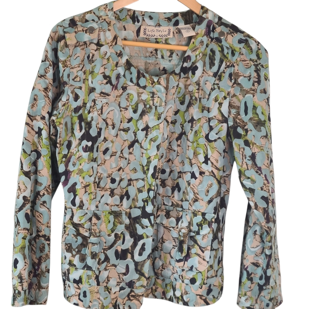 Lifestyle Blue and Green Blazer Modern Camouflage